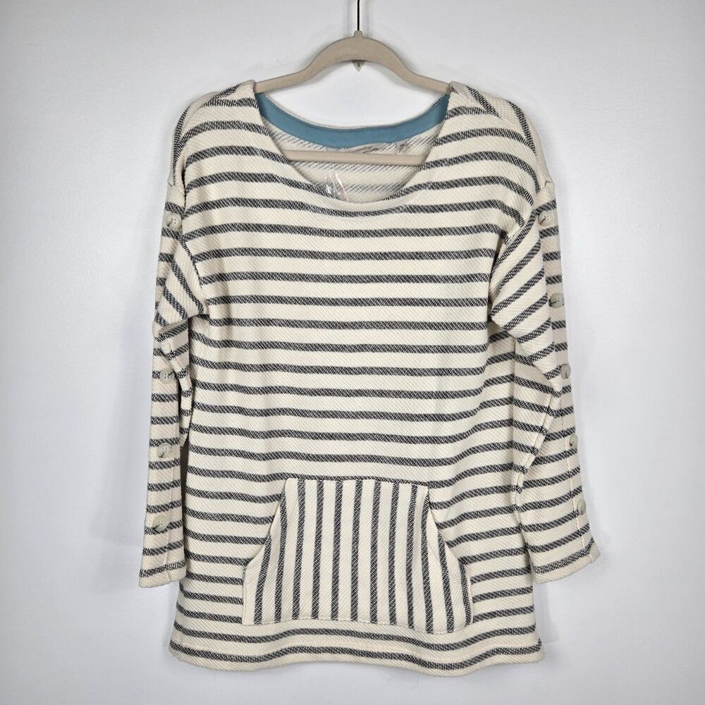 Soft Surroundings Women's Size Petite Medium 10/12 Asya Top Cream Navy NWT